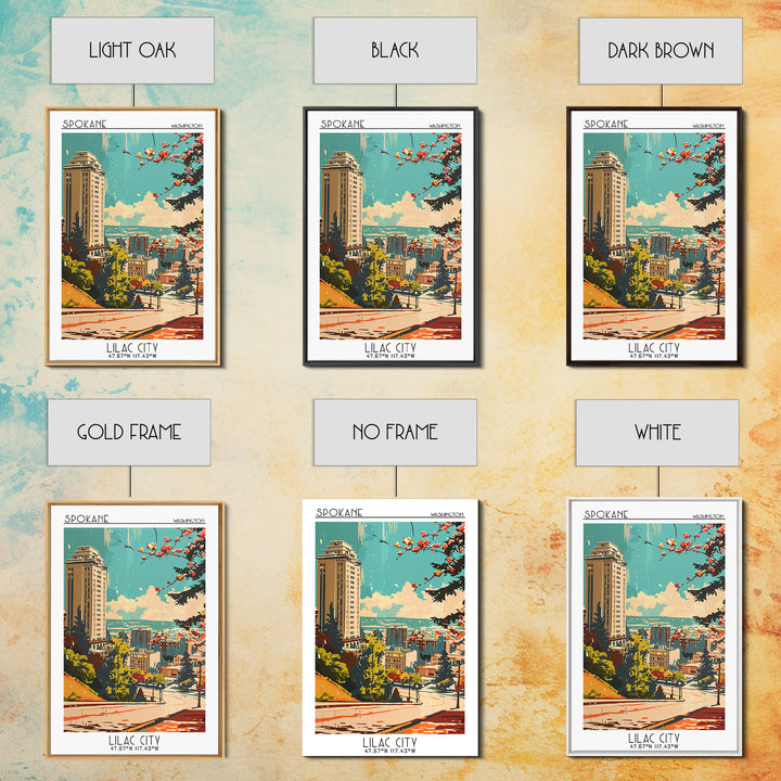 Spokane Washington Travel Poster, Framed Canvas Print, Travel Prints, Landscape Art, Travel Art Print, Wanderlust Gift, Travel Print