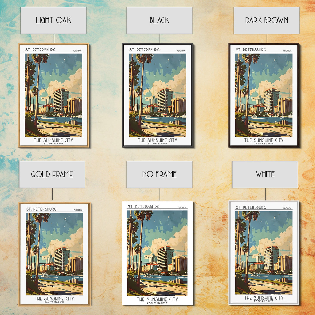 St Petersburg Florida Travel Poster, Framed Canvas Print, Travel Wall Art, City Wall Art, Travel Art Print, Home Decor, Travel Print