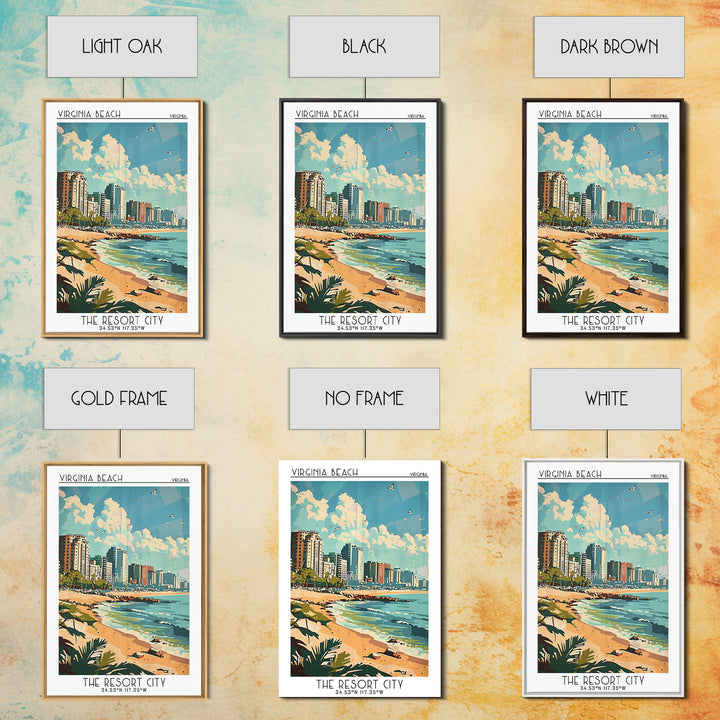 Virginia Beach Travel Poster, Framed Canvas Print, Travel Prints, Landscape Art, Wall Art, Home Decor, Travel Wall Art, Travel Print