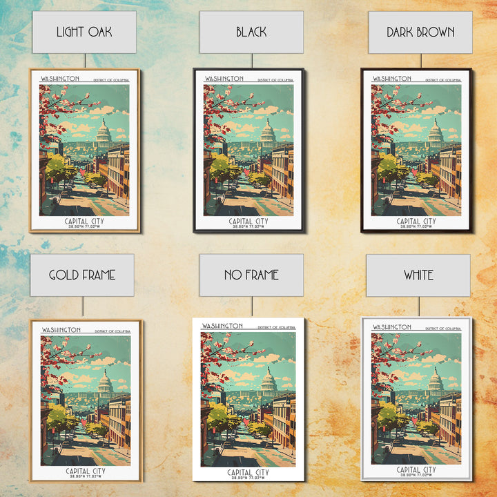 Washington District of Columbia Travel Poster, Canvas Print, City Travel Poster, Vintage City Poster, Vintage Travel, Retro Wall Art