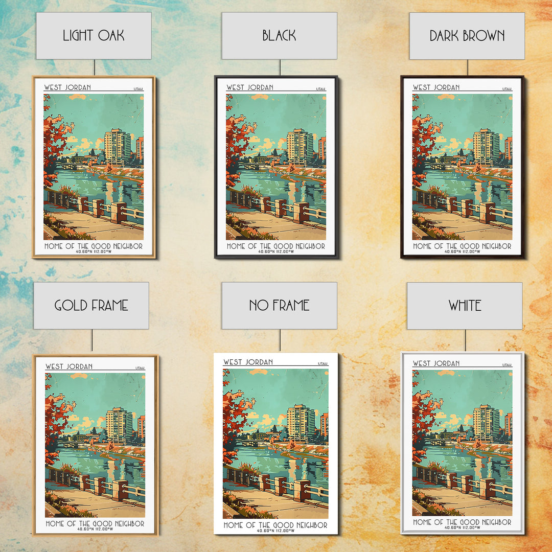 West Jordan Utah Travel Poster, Framed Canvas Print, City Art Print, Travel Wall Art, Minimalist Poster, Wall Art, Colorful Wall Art