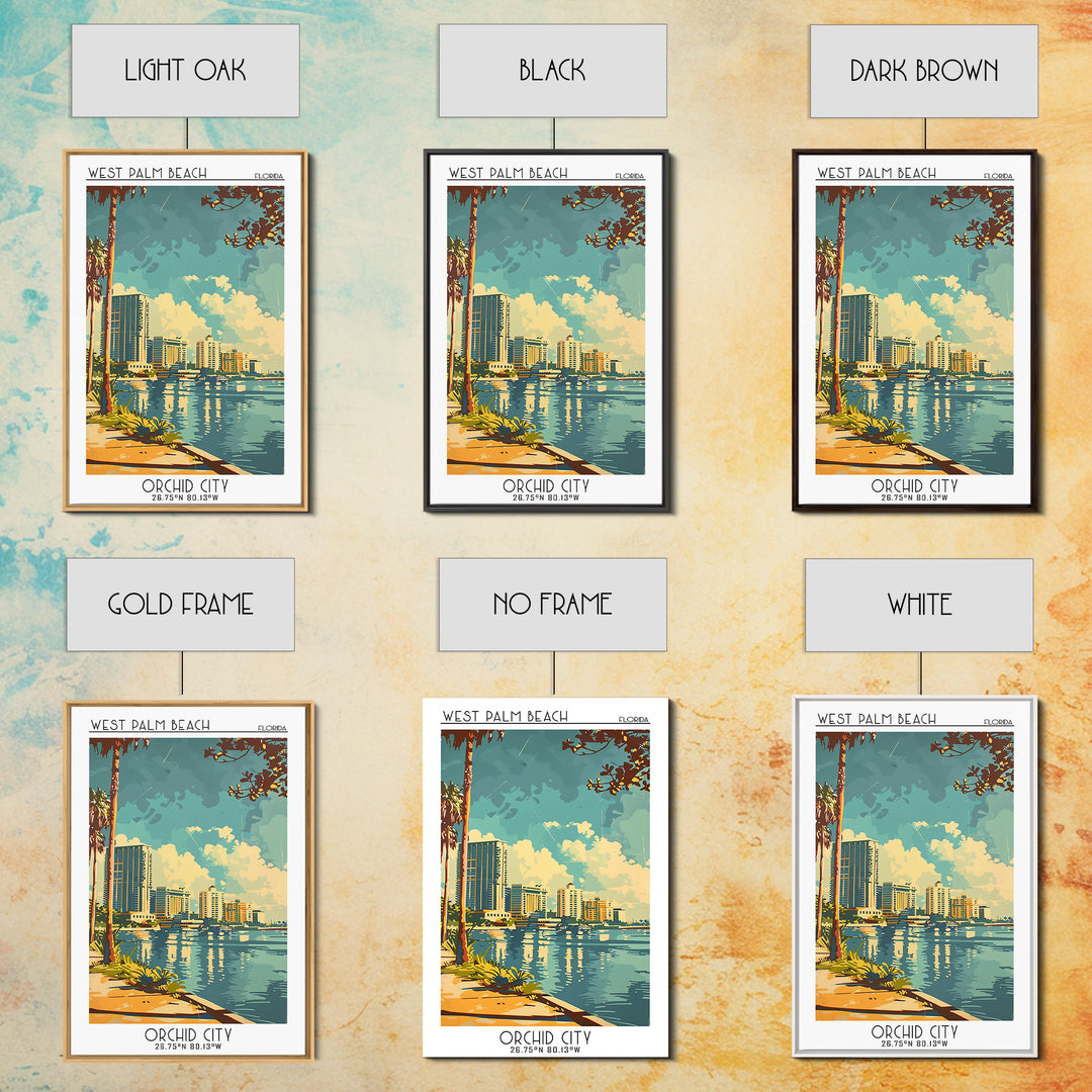 West Palm Beach Travel Poster, Framed Canvas Print, City Travel Poster, Travel Wall Decor, Landscape Art, Wall Art, Gallery Wall Set