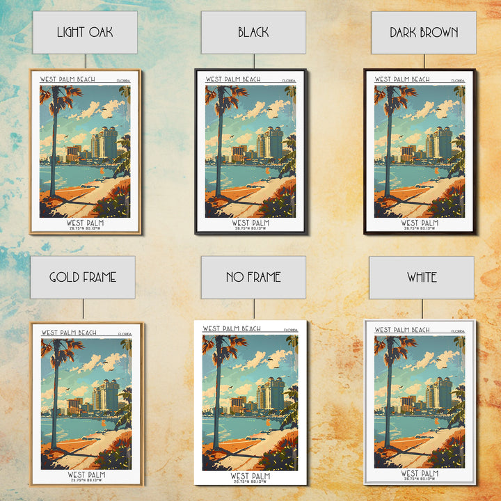 West Palm Beach Florida Travel Poster, Framed Canvas Print, City Travel Poster, Travel Wall Decor, Modern Wall Decor, Retro Wall Art