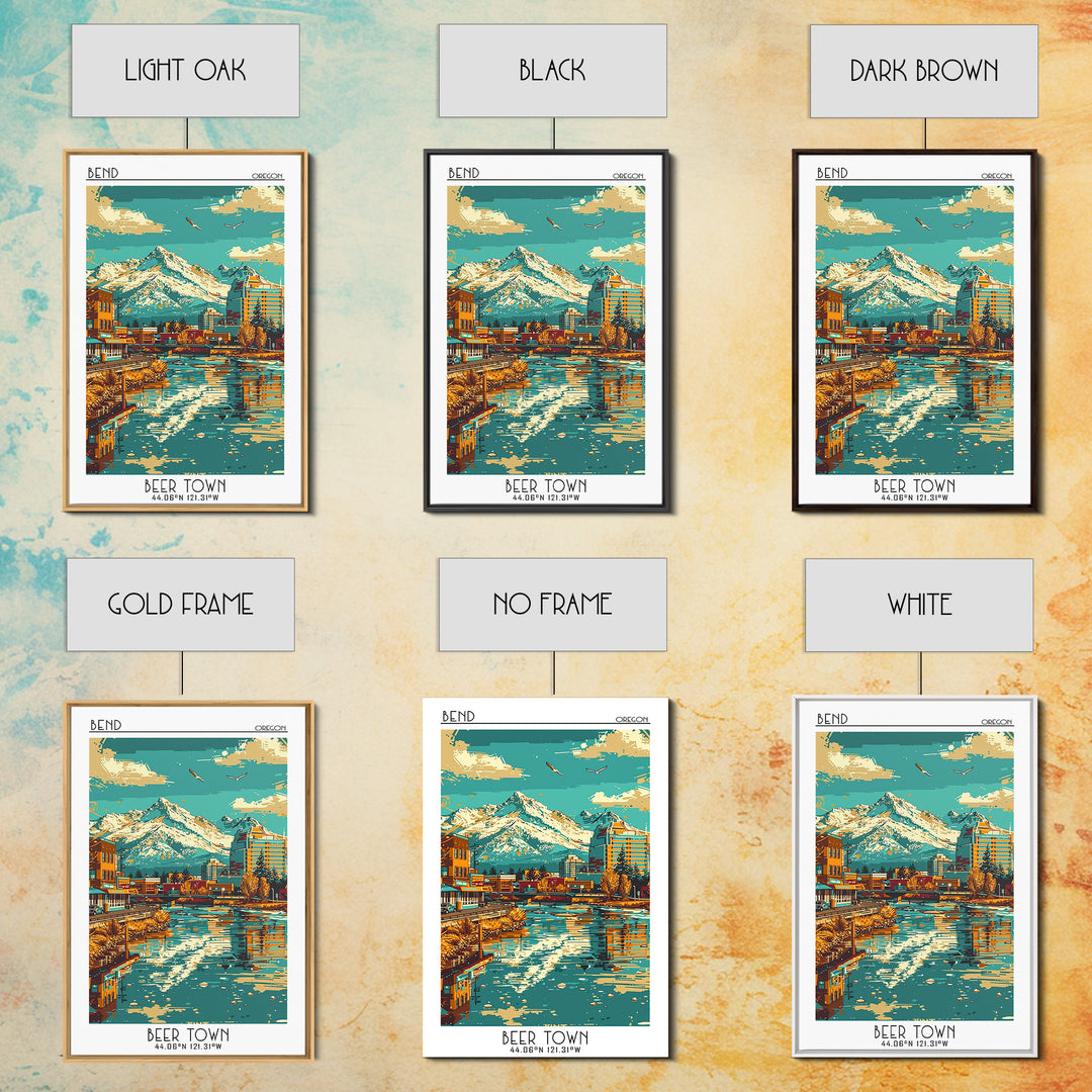 Bend Travel Poster, Framed Canvas Print, Travel Prints, Landscape Art, City Travel Poster, Vintage City Poster, Living Room Wall Art