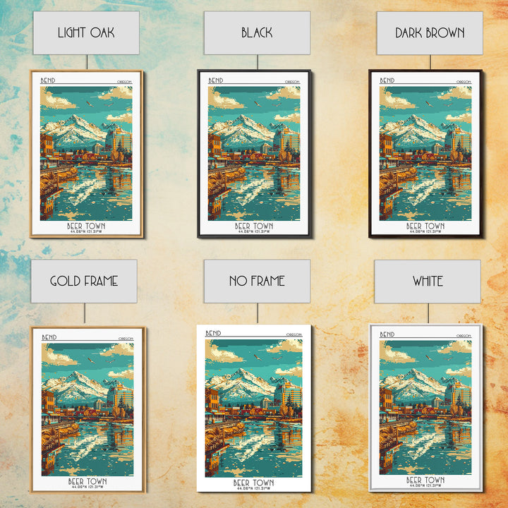 Bend Travel Poster, Framed Canvas Print, Travel Prints, Landscape Art, City Travel Poster, Vintage City Poster, Living Room Wall Art