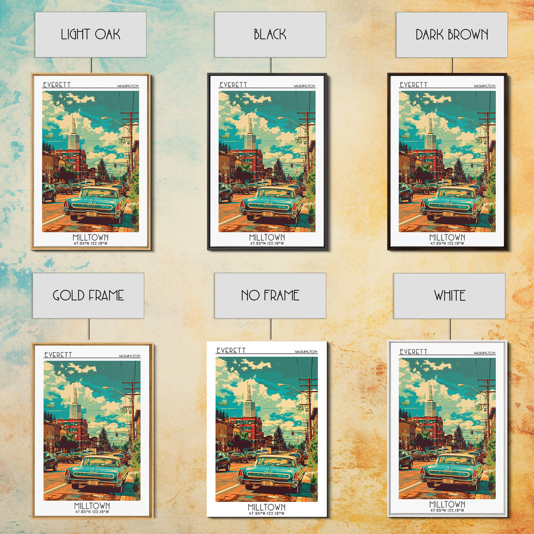Everett Travel Poster, Framed Canvas Print, Travel Wall Art, City Wall Art, City Travel Poster, Vintage Travel Print, Vintage Travel