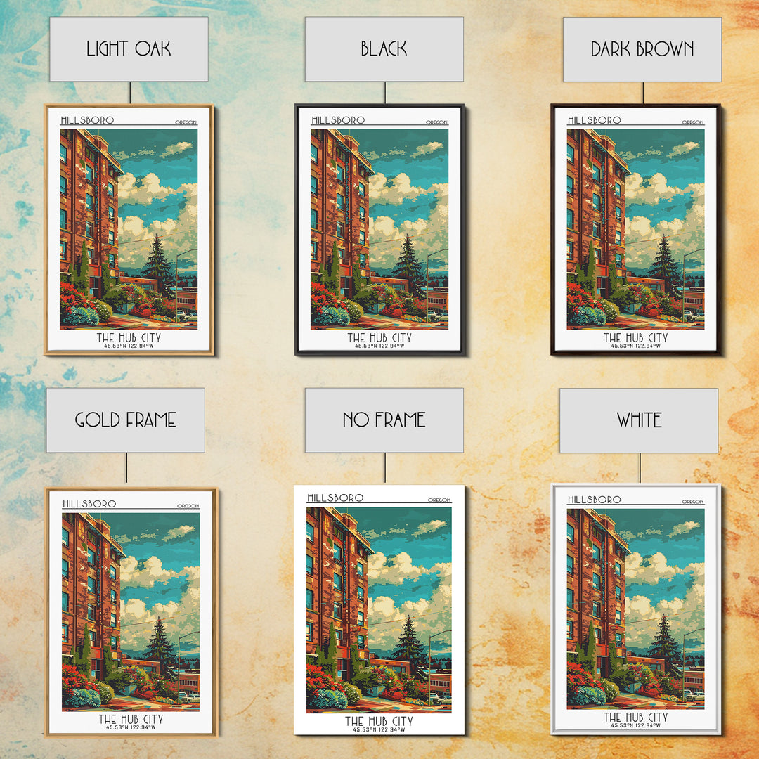Hillsboro Travel Poster, Framed Canvas Print, City Travel Poster, Vintage City Poster, Wanderlust Gift, Travel Print, City Art Print