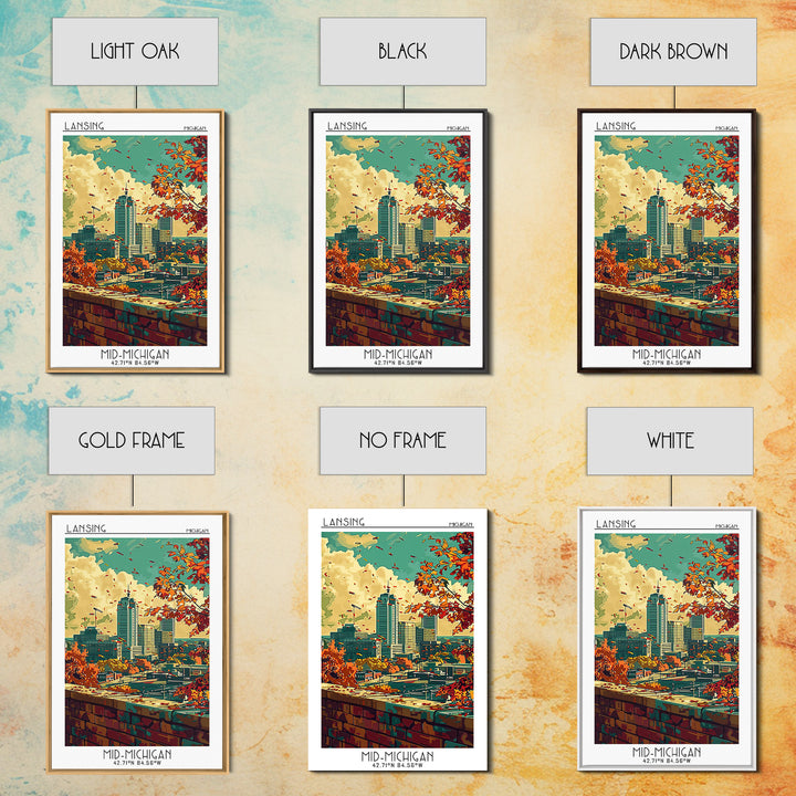 Lansing Travel Poster, Canvas Print, City Travel Poster, Vintage City Poster, Living Room Wall Art, Landscape Art, City Illustration