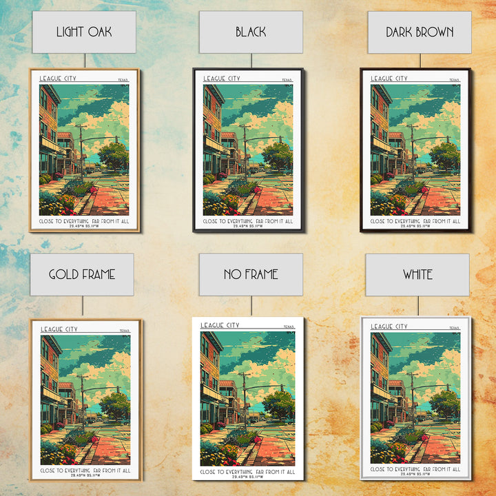 League City Travel Poster, Framed Canvas Print, City Art Print, Travel Wall Art, Landscape Art, Colorful Wall Art, City Illustration