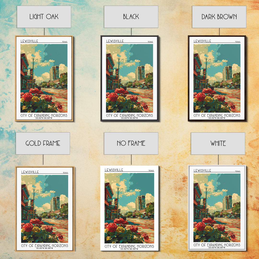 Lewisville Travel Poster, Framed Canvas Print, Travel Prints, Landscape Art, Retro Travel Poster, Poster Print, Watercolor Cityscape