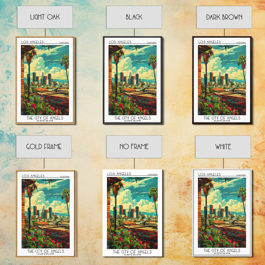 Los Angeles Travel Poster, Framed Canvas Print, Retro Wall Art, Travel Print, Wanderlust Gift, Vintage City Poster, Gallery Wall Set