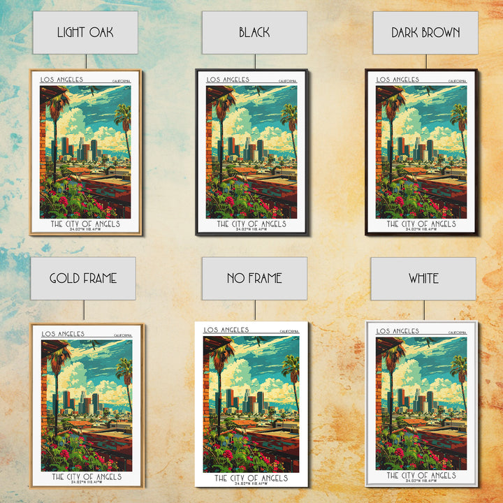 Los Angeles Travel Poster, Framed Canvas Print, Retro Wall Art, Travel Print, Wanderlust Gift, Vintage City Poster, Gallery Wall Set
