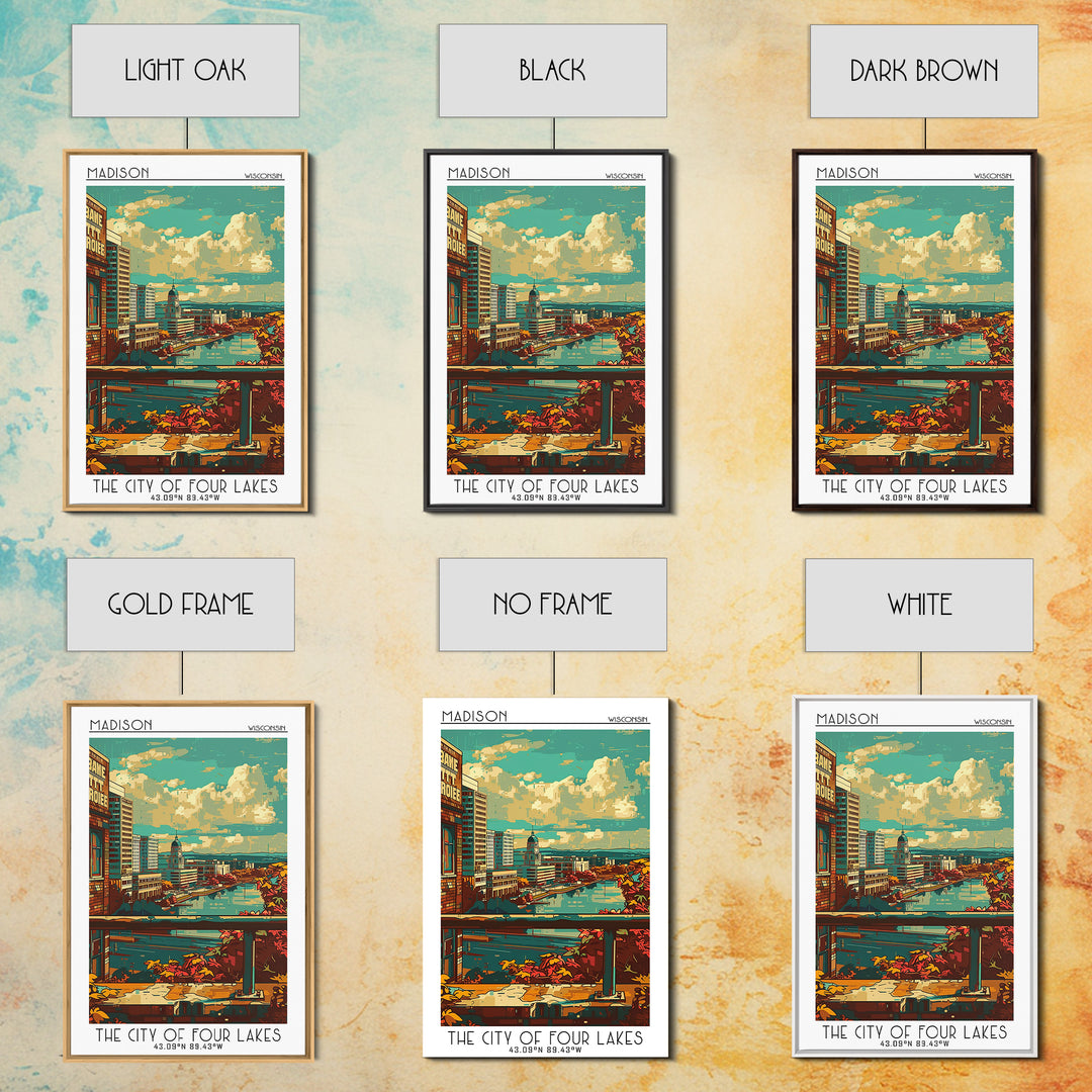Madison Travel Poster, Framed Canvas Print, Retro Travel Poster, City Wall Art, Home Office Decor, Fine Art Print, Colorful Wall Art