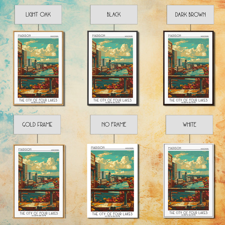 Madison Travel Poster, Framed Canvas Print, Retro Travel Poster, City Wall Art, Home Office Decor, Fine Art Print, Colorful Wall Art