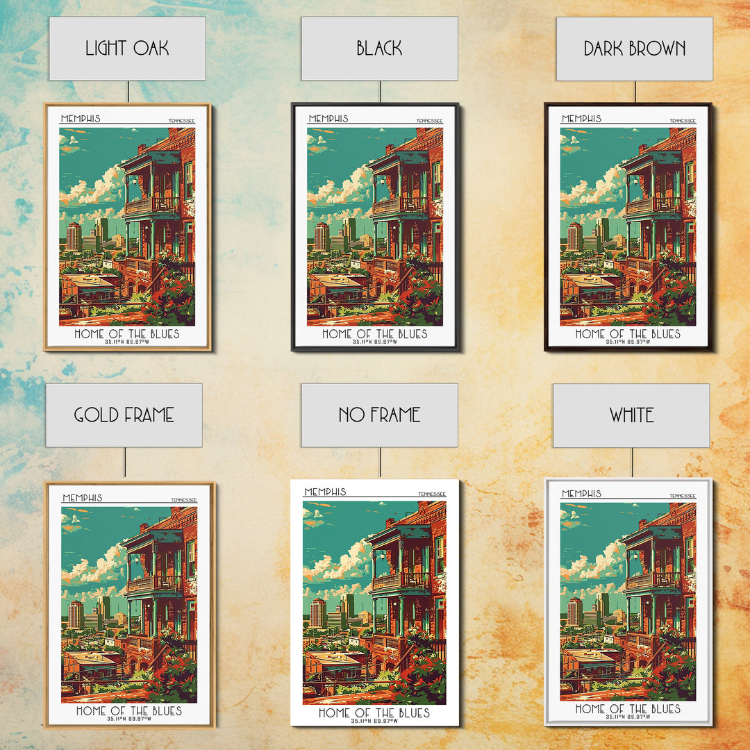 Memphis Travel Poster, Framed Canvas Print, Travel Prints, Landscape Art, City Travel Poster, City Illustration, Vintage City Poster