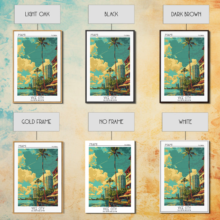 Miami Travel Poster, Framed Canvas Print, Poster Print, Travel Wall Art, Colorful Wall Art, Retro Travel Print, Wall Art, Poster Art