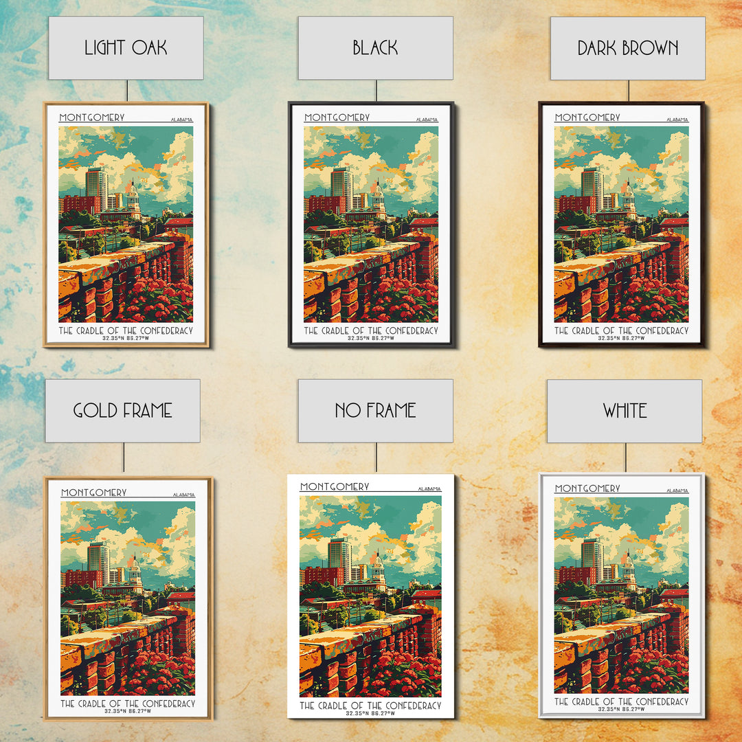 Montgomery Travel Poster, Framed Canvas Print, City Travel Poster, Travel Wall Art, Landscape Art, Fine Art Print, City Illustration
