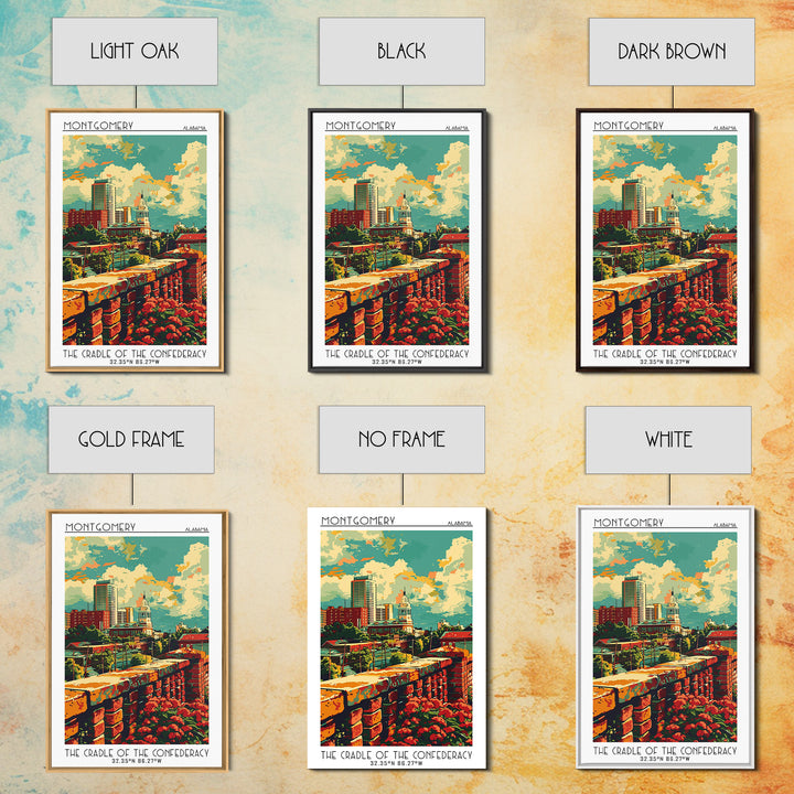 Montgomery Travel Poster, Framed Canvas Print, City Travel Poster, Travel Wall Art, Landscape Art, Fine Art Print, City Illustration