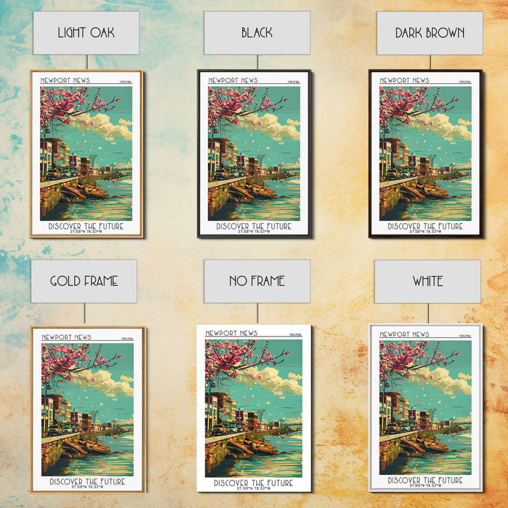 Newport News Travel Poster, Framed Canvas Print, Travel Prints, Landscape Art, City Travel Poster, Vintage Travel Art, City Wall Art