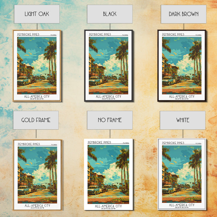 Pembroke Pines Travel Poster, Framed Canvas Print, Vintage Travel Print, City Wall Art, Retro Wall Art, Fine Art Print, Poster Print