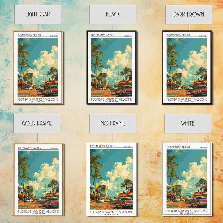 Pompano Beach Travel Poster, Framed Canvas Print, Travel Wall Art, City Wall Art, Vintage Poster, Vintage Travel Art, Travel Posters