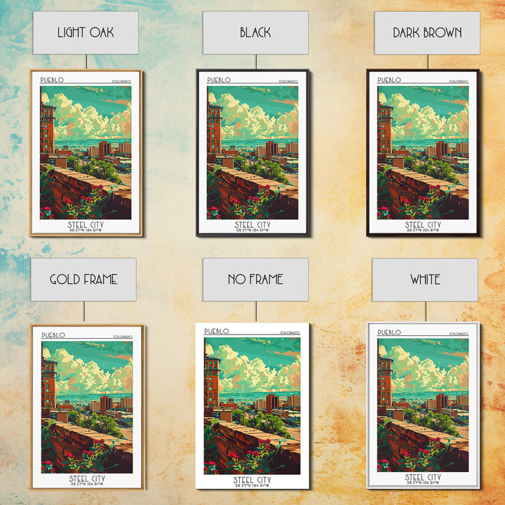 Pueblo Travel Poster, Framed Canvas Print, Retro Wall Art, Travel Print, Home Decor, Watercolor Cityscape, Wall Art, Wanderlust Gift