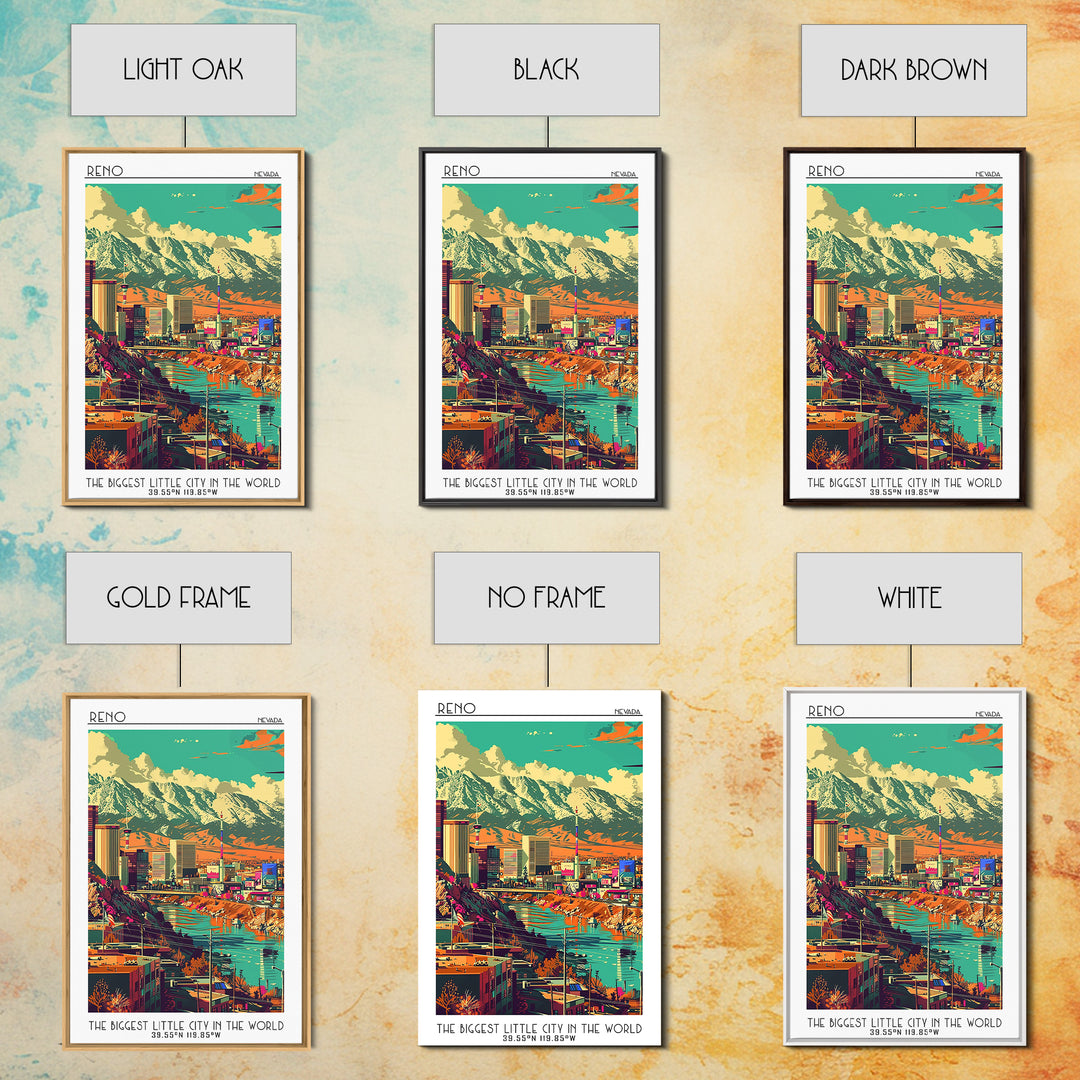 Reno Travel Poster, Framed Canvas Print, Travel Wall Art, City Wall Art, Wall Art, Art Print, Retro Travel Poster, Home Office Decor