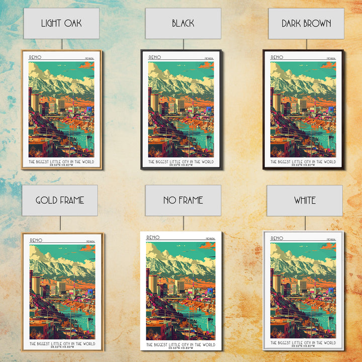 Reno Travel Poster, Framed Canvas Print, Travel Wall Art, City Wall Art, Wall Art, Art Print, Retro Travel Poster, Home Office Decor
