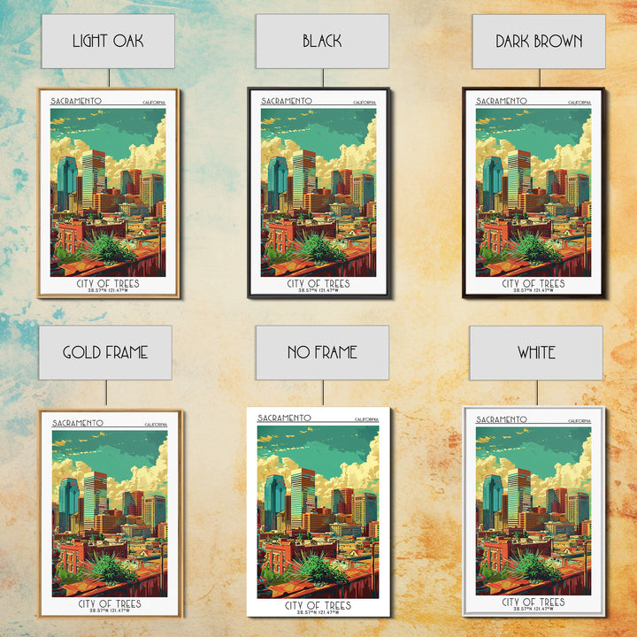 Sacramento Travel Poster, Framed Canvas Print, Travel Wall Art, City Wall Art, Wanderlust Gift, Gallery Wall Set, City Travel Poster