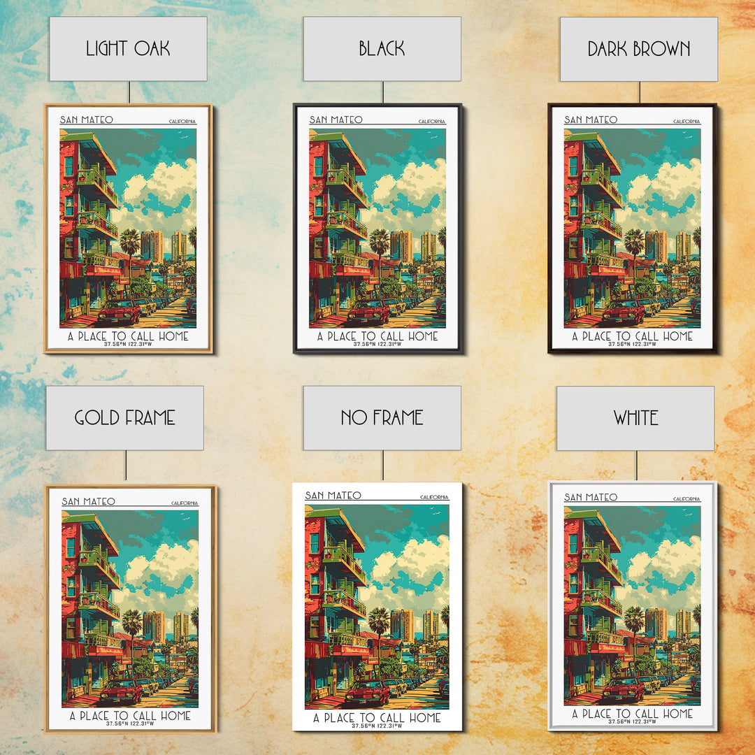 San Mateo Travel Poster, Framed Canvas Print, Retro Travel Poster, City Wall Art, Travel Art Print, Minimalist Poster, Landscape Art