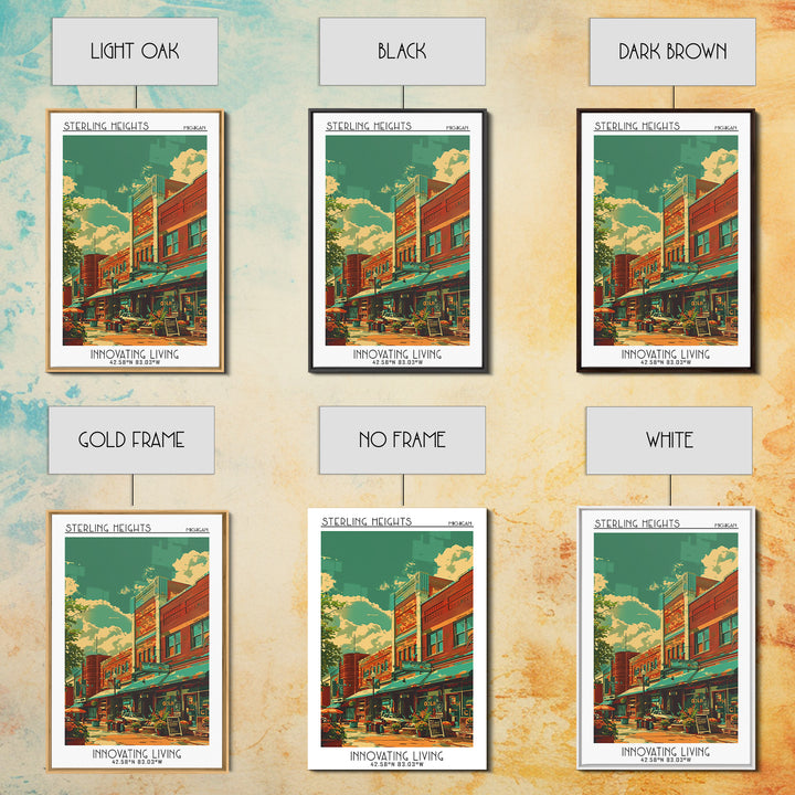 Sterling Heights Travel Poster, Framed Canvas Print, City Art Print, Travel Wall Art, City Illustration, Wall Art, Modern Wall Decor