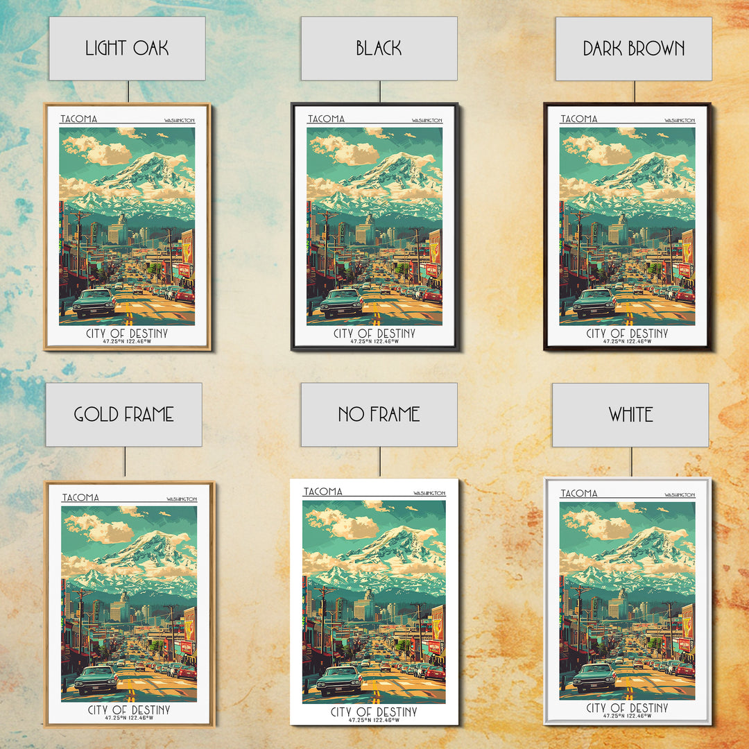 Tacoma Travel Poster, Framed Canvas Print, Travel Art Print, Modern Wall Decor, Landscape Art, Minimalist Poster, City Travel Poster