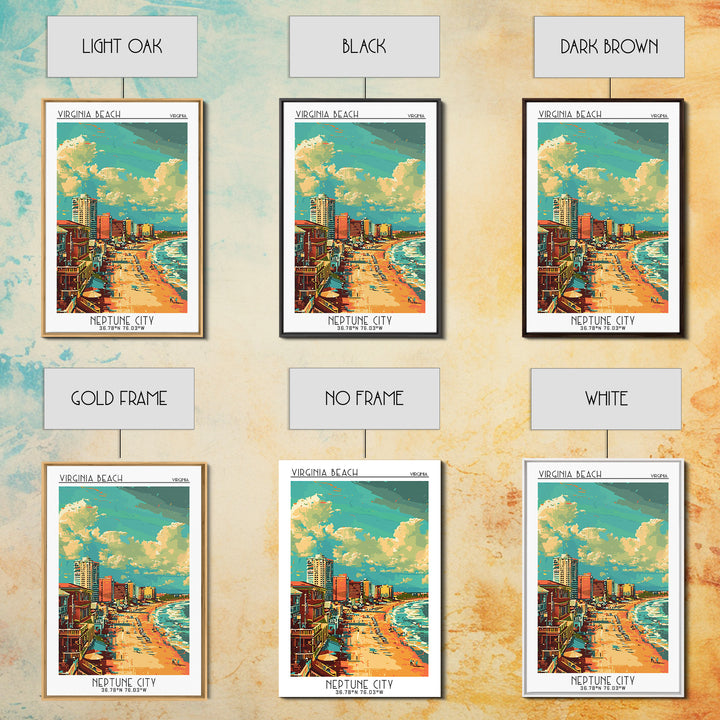 Virginia Beach Travel Poster, Framed Canvas Print, Poster Print, Travel Wall Art, Travel Wall Decor, Art Print, Mid Century Wall Art