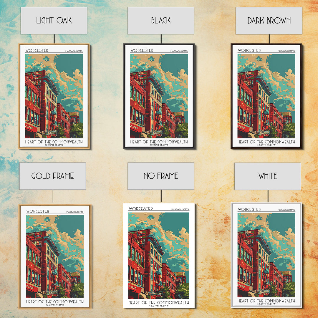 Worcester Travel Poster, Framed Canvas Print, Travel Prints, Landscape Art, Living Room Wall Art, Watercolor Cityscape, Travel Print