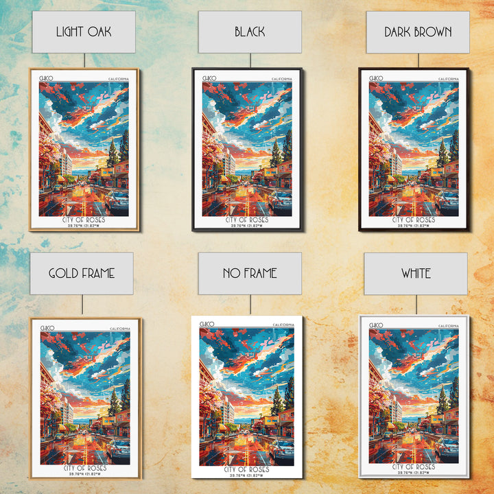 Chico Travel Poster, Framed Canvas Print, Travel Prints, Landscape Art, Art Print, Vintage Poster, City Wall Art, Retro Travel Print