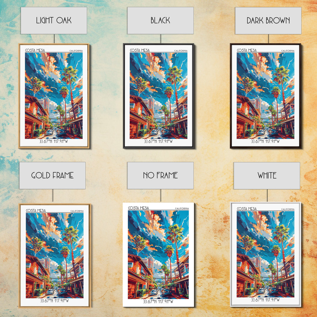 Costa Mesa Travel Poster, Framed Canvas Print, City Travel Poster, Vintage City Poster, Wall Art, City Illustration, Wanderlust Gift
