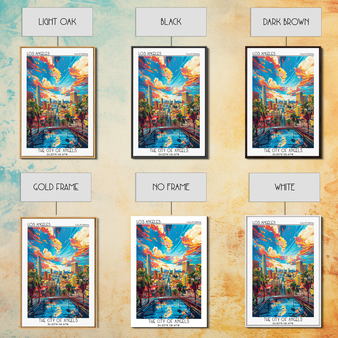 Los Angeles Travel Poster, Framed Canvas Print, Travel Prints, Landscape Art, Travel Wall Decor, Retro Wall Art, Retro Travel Poster