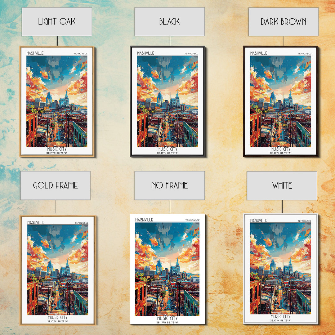 Nashville Travel Poster, Canvas Print, Poster Print, Travel Wall Art, City Art Print, Gallery Wall Set, Travel Prints, Landscape Art
