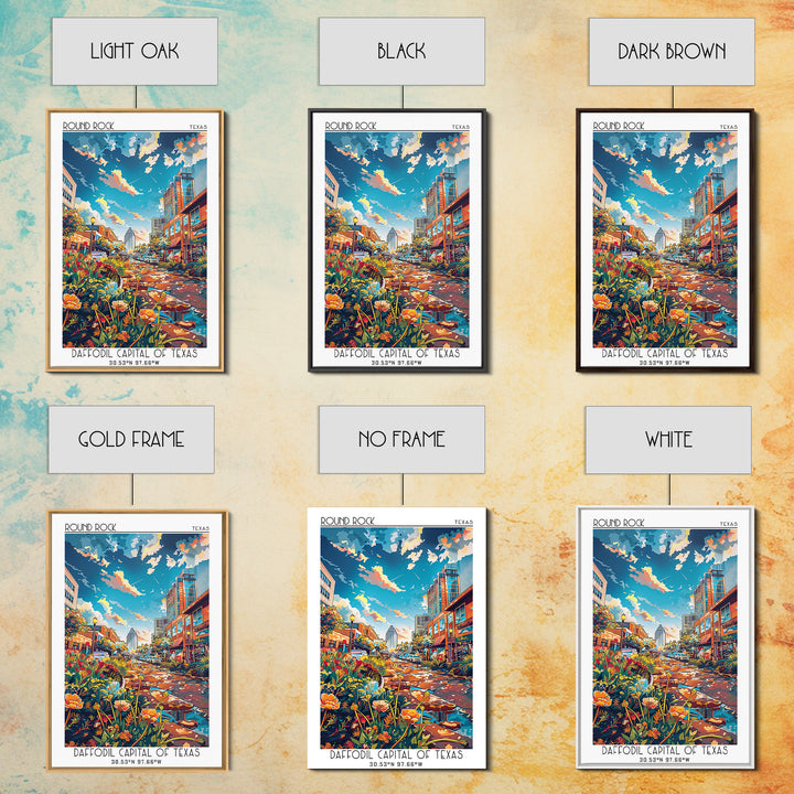 Round Rock Travel Poster, Framed Canvas Print, City Art Print, Travel Wall Art, Travel Posters, Colorful Wall Art, Home Office Decor