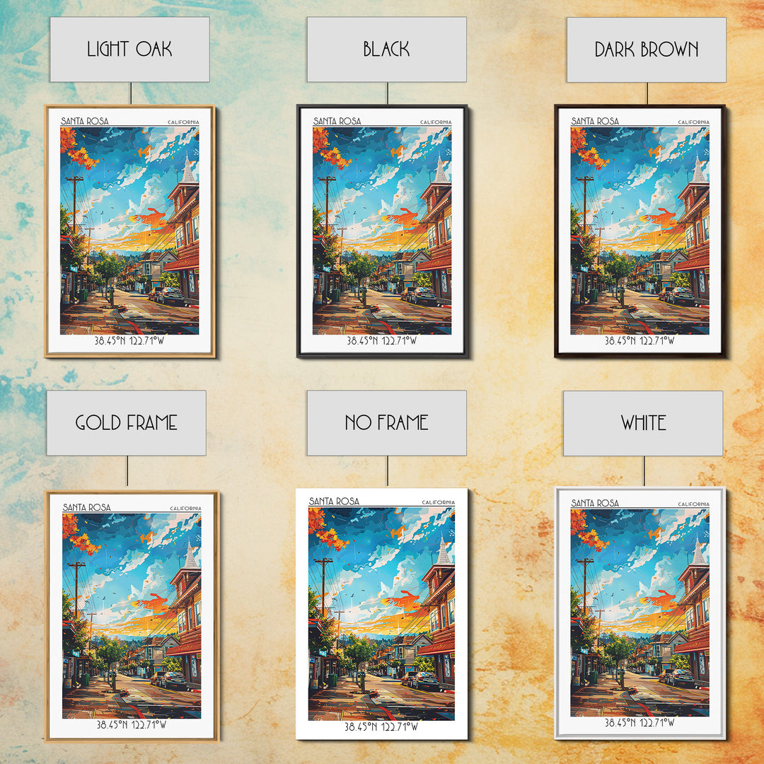 Santa Rosa Travel Poster, Framed Canvas Print, Poster Print, Travel Wall Art, Gallery Wall Set, Home Office Decor, Colorful Wall Art