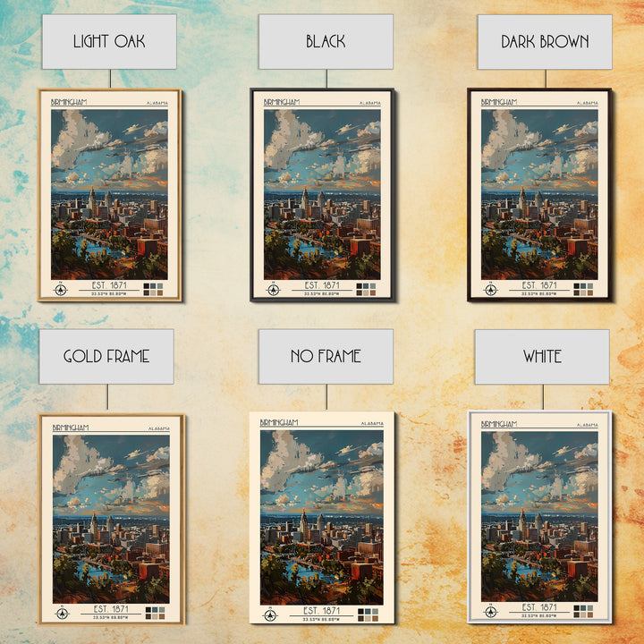 Birmingham Travel Poster, Framed Canvas Print, Travel Wall Art, City Wall Art, Modern Wall Decor, Wanderlust Gift, Travel Wall Decor