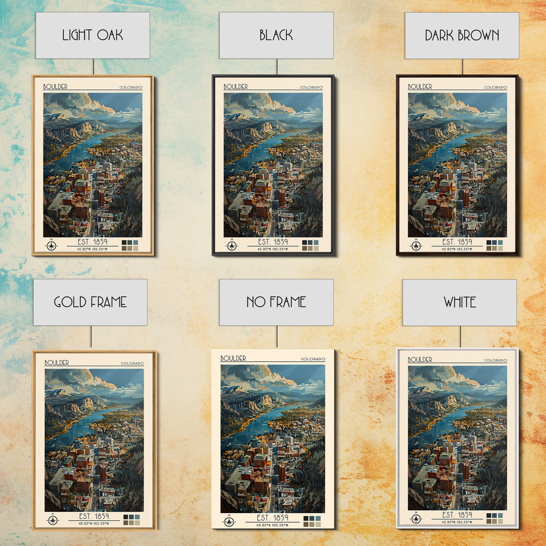 Boulder Travel Poster, Framed Canvas Print, City Travel Poster, Travel Wall Art, Colorful Wall Art, City Illustration, Landscape Art