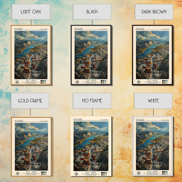 Boulder Travel Poster, Framed Canvas Print, City Travel Poster, Travel Wall Art, Colorful Wall Art, City Illustration, Landscape Art