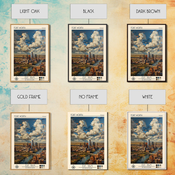 Fort Worth Travel Poster, Framed Canvas Print, Travel Prints, Landscape Art, City Art Print, Vintage Travel Art, Vintage City Poster