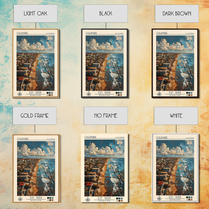 Oceanside Travel Poster, Framed Canvas Print, Retro Travel Poster, City Wall Art, Travel Decor, Retro Wall Art, Mid Century Wall Art