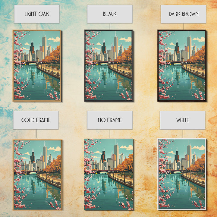 Chicago Travel Poster, Framed Canvas Print, City Art Print, Travel Wall Art, Travel Posters, Vintage Poster, Travel Prints, Wall Art