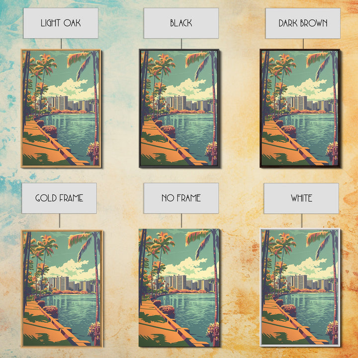 Honolulu Travel Poster, Framed Canvas Print, Travel Art Print, Modern Wall Decor, Travel Posters, Retro Wall Art, Retro Travel Print