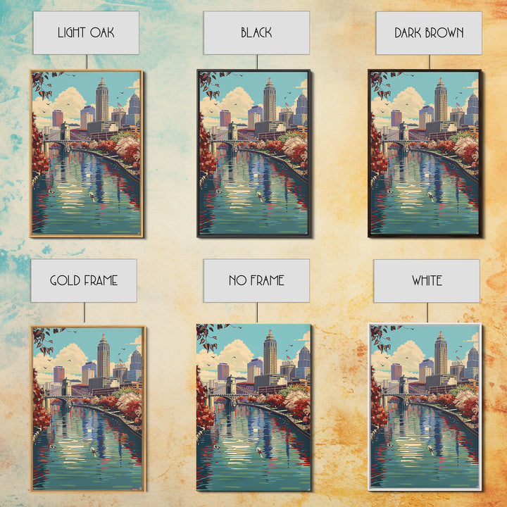 Indianapolis Travel Poster, Framed Canvas Print, Travel Prints, Landscape Art, Colorful Wall Art, Poster Art, Travel Decor, Wall Art
