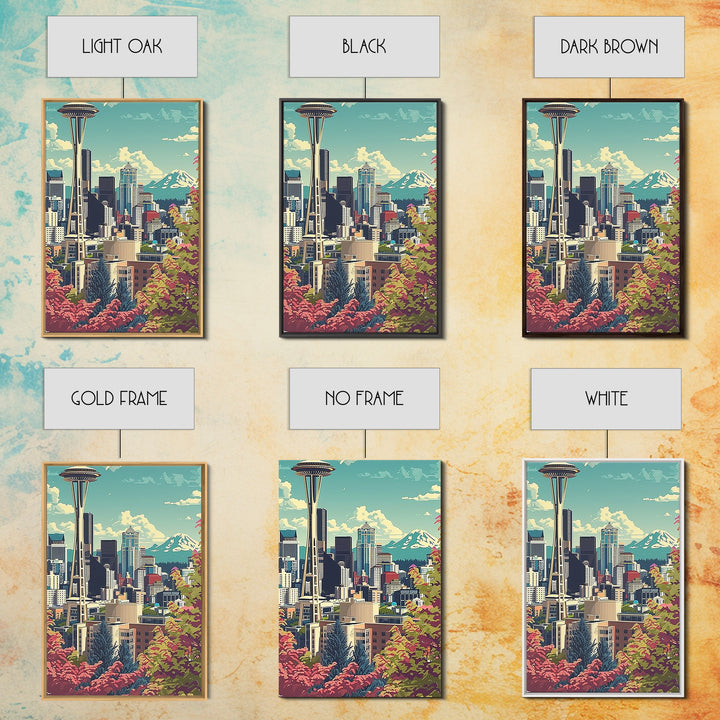 Seattle Travel Poster, Framed Canvas Print, Retro Travel Poster, City Wall Art, City Art Print, Mid Century Wall Art, Vintage Travel