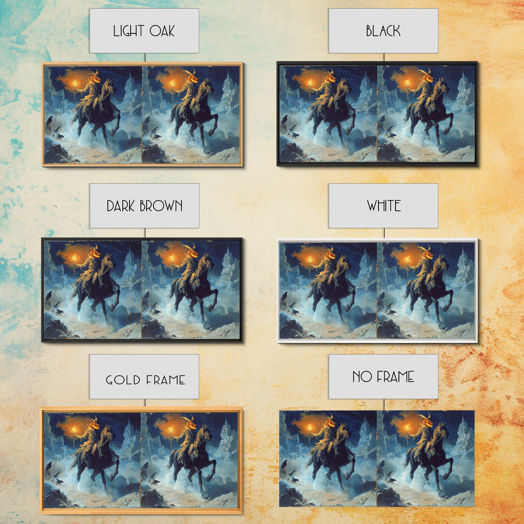 The Headless Horseman, Apocalyptic Romantic Art, Wide Panoramic Art, Gothic Horror Wall Art, Framed Canvas Print, Halloween Wall Art